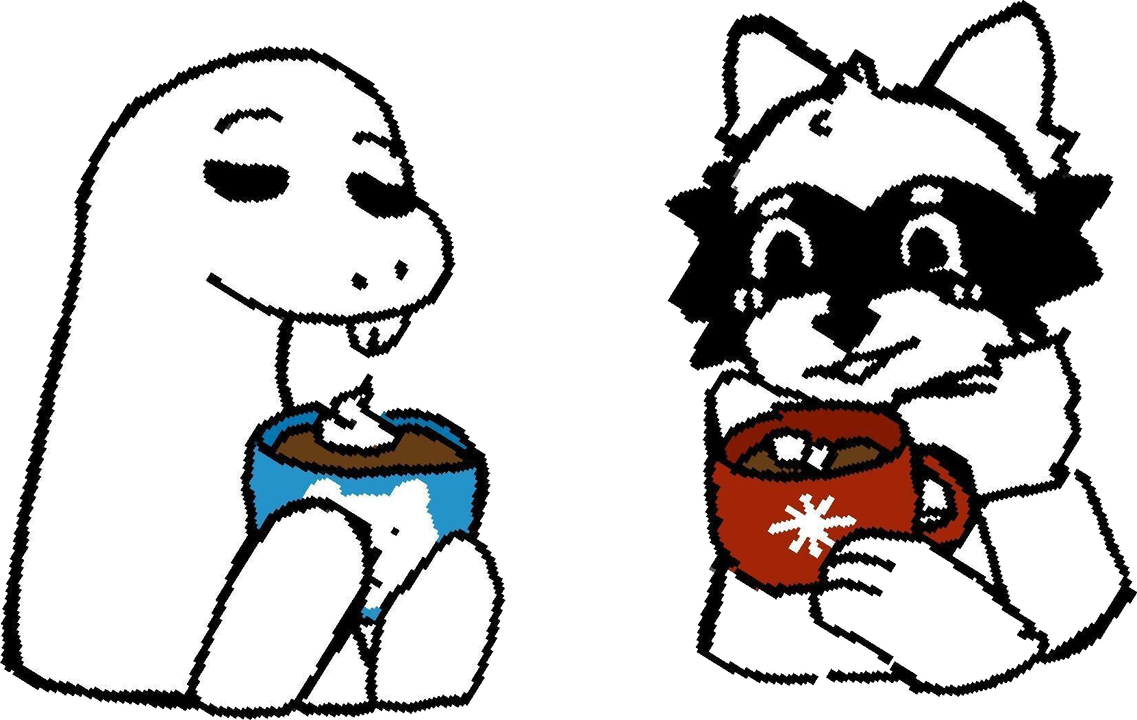 Orpheus and Heidi sipping hot chocolate