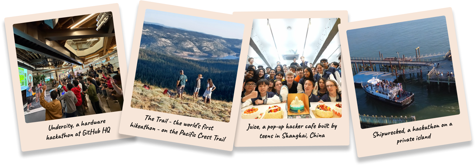 A collage of Polaroids from Hack Club events